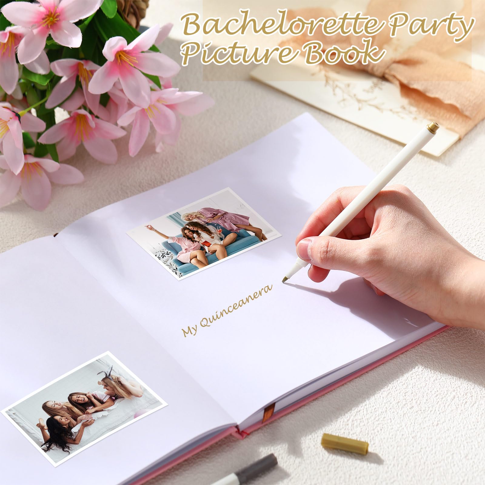 Fullhawl Księga gości na wieczór panieński album do scrapbookingu listy do panny młodej z 2 długopisami 22 cm księga gości weselnych album fotograficzny z 144 stronami znak foliowy w kolorze różowego