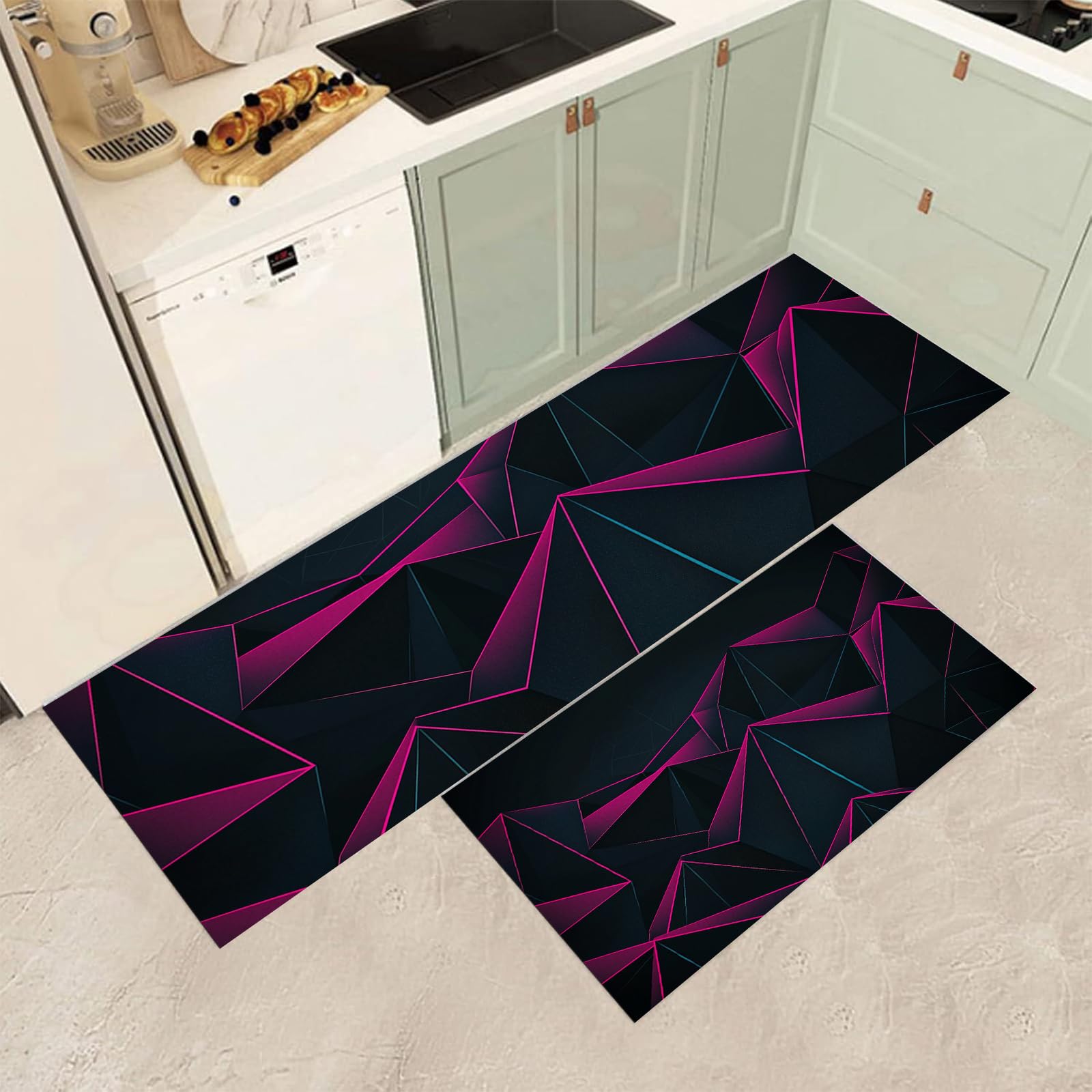 Tapis cuisine géométrie doux antidérapant pour éviter les glissades et sols mouillés