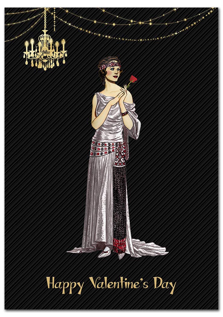 Extra Large Valentine Card - Big A4 thick XL - Art Deco themed - Romantic Woman - Huge Happy Wishes of Love for giant Day - Unusual Girl - 29.7 x 21cm size - Eco-Friendly - UK Made