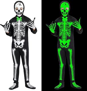 VIPNAJI Costume de squelette pour Enfant, Costumes d'Halloween Enfants, Combinaison Squelettes Phosphorescents, Combinaison Lumineuse en os de Squelette pour Fête d'Halloween, Carnaval, Fête Cosplay