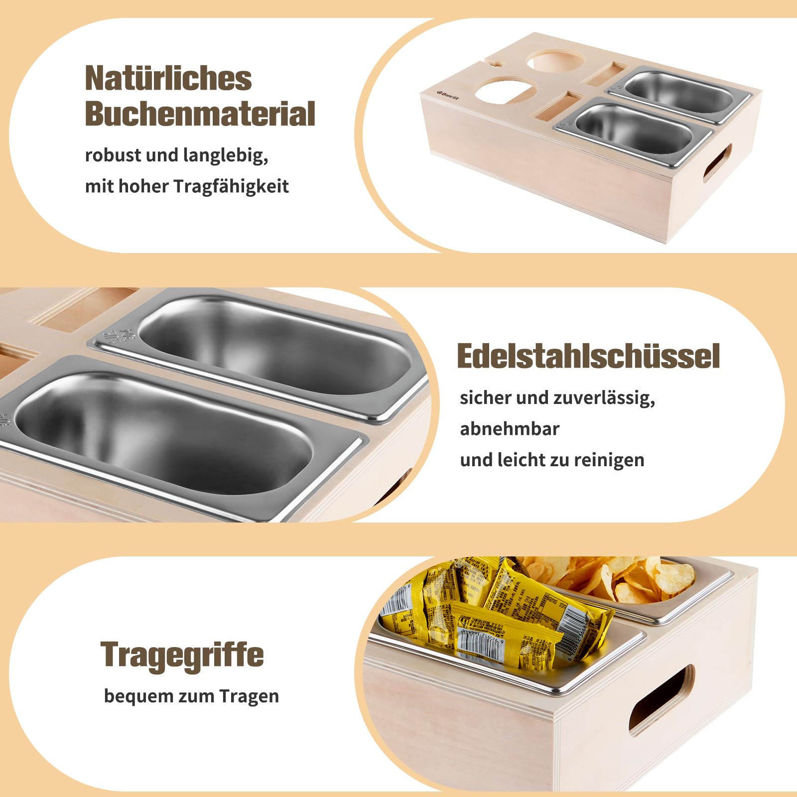 Couchbar, Sofatablett Sofa Snackspender Couchbar Snackbox mit 2 Edelstahl Snackschalen Snackspender als Geschenk für Familie Freunde