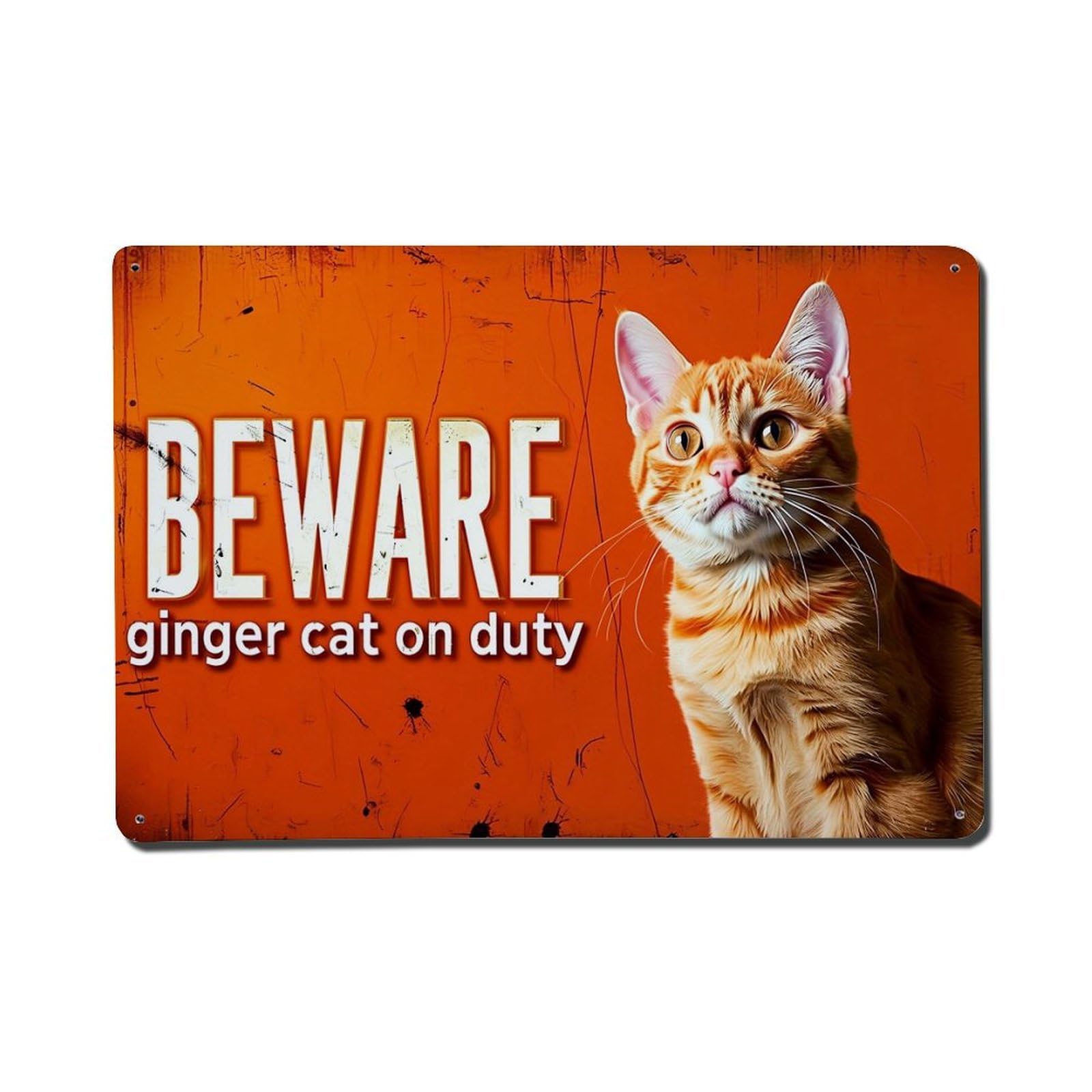 Nestemfo Vintage Beware Ginger Cat On Duty Tin Sign Metal Sign, Living Room,Bar, Home, Bedroom Wall Decor,Retro Metal Poster 8X12 Inches