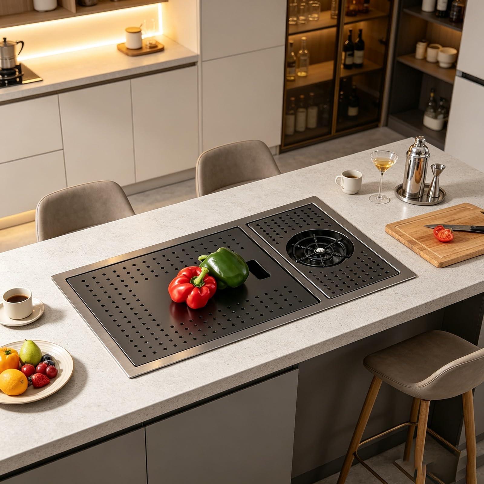 Lavello da Bar Professionale con Rubinetto e Coperchio Pieghevoli, lavabicchieri a Scomparsa per Bar e caffetterie, lavabo a Vasca Singola salvaspazio per balconi.