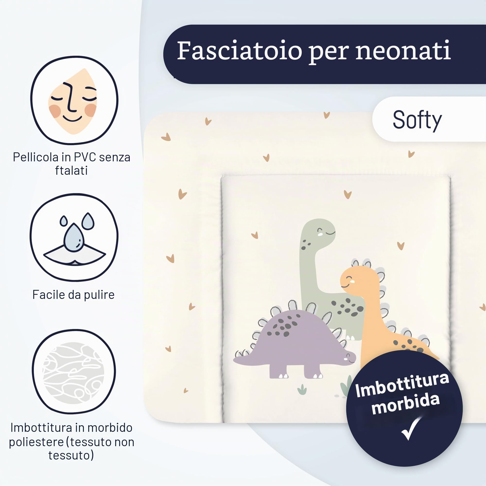 Julius Zöllner Materassino fasciatoio Softy, 75 x 75 cm, impermeabile e lavabile, prodotto in Germania, Oeko-Tex Standard 100, Little Dinos