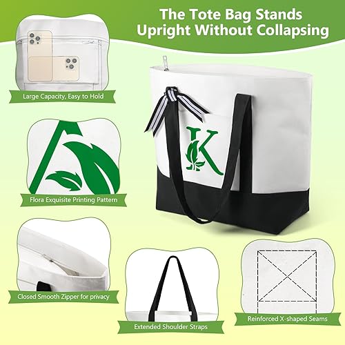 Miniatura 3 de Regalos de cumpleaños personalizados para amigas, bolsas grandes con iniciales florales, bolsas de playa Can-vas, regalo de Navidad con bolsa de