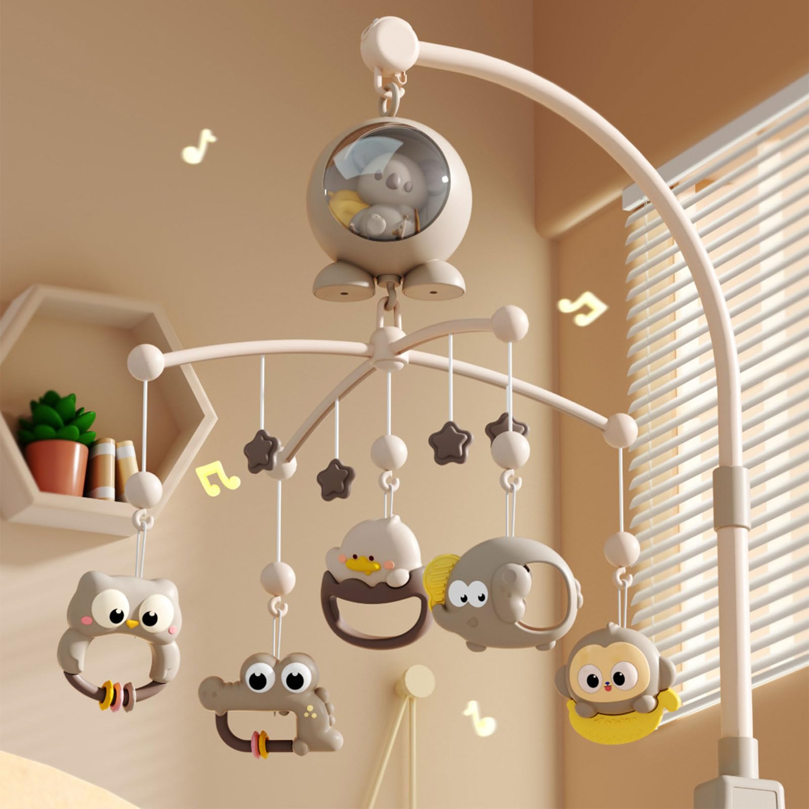 Mobile de berceau avec télécommande musicale et rotation automatique pour bébé - Développement sensoriel et chambre d'enfant