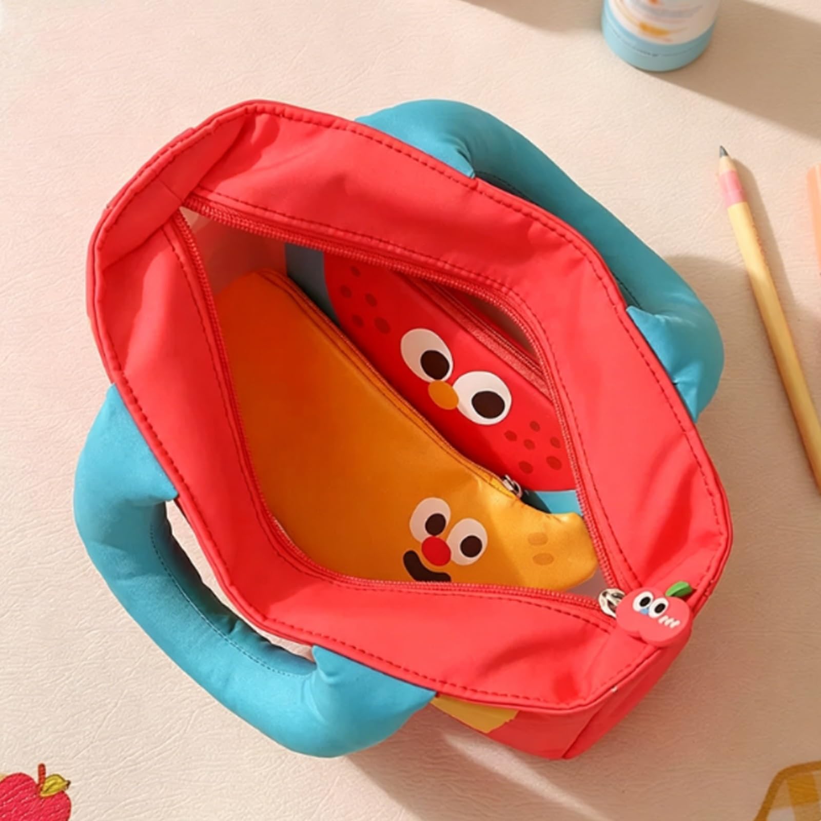 Make Up Tasche mit Leichtgängigem Reißverschluss, Kulturtasche für Reisen, im Retro-Marktkorb-Stil, mit Weichem Griff, für Hautpflege und Tägliche Utensilien