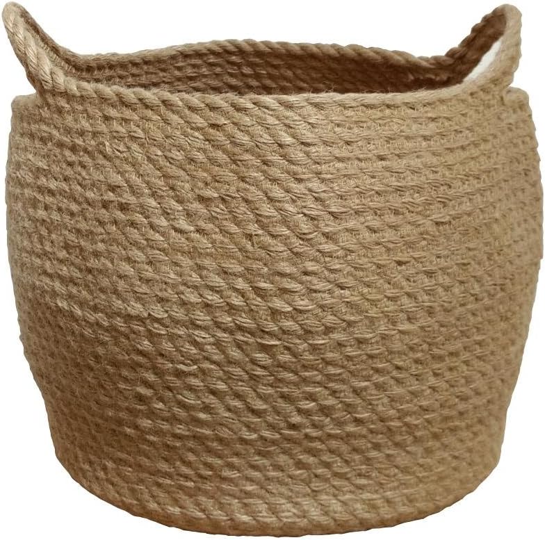 OrganizerPro Jute Storage Baskets Dual Handles Woven Storage Basket Floor Bin Pot Plant Cover Basket Belly Baskets Rope Basket, Nursery Baskets & Baby Room Baskets, Planter Basket