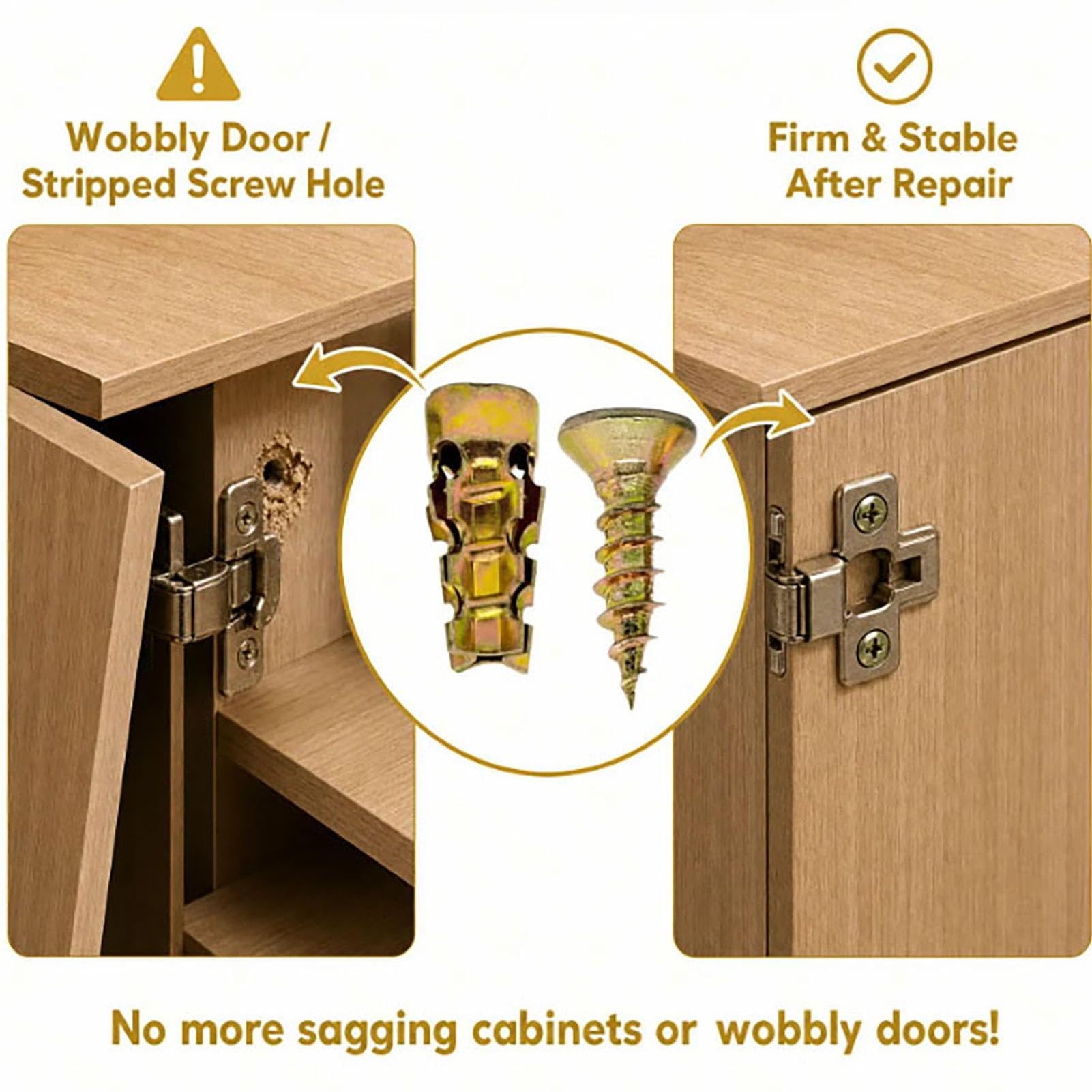 Hinge And Repair Screw Expansion krótkie metalowe okucia rozporowe, śruba naprawcza do drzwi, ściany, domu, pracy, garażu, montażu mebli, instalacji, prac stolarskich
