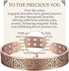 Feraco Pulseira de cobre puro para homens e mulheres, pulseira magnética de ultra resistência para homens e mulheres com ímãs de neodímio de 3500 gauss, 99,99% joia de cobre para árvore da vida