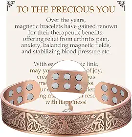 Feraco Pulseira de cobre puro para homens e mulheres, pulseira magnética de ultra resistência para homens e mulheres com ímãs de neodímio de 3500 gauss, 99,99% joia de cobre para árvore da vida