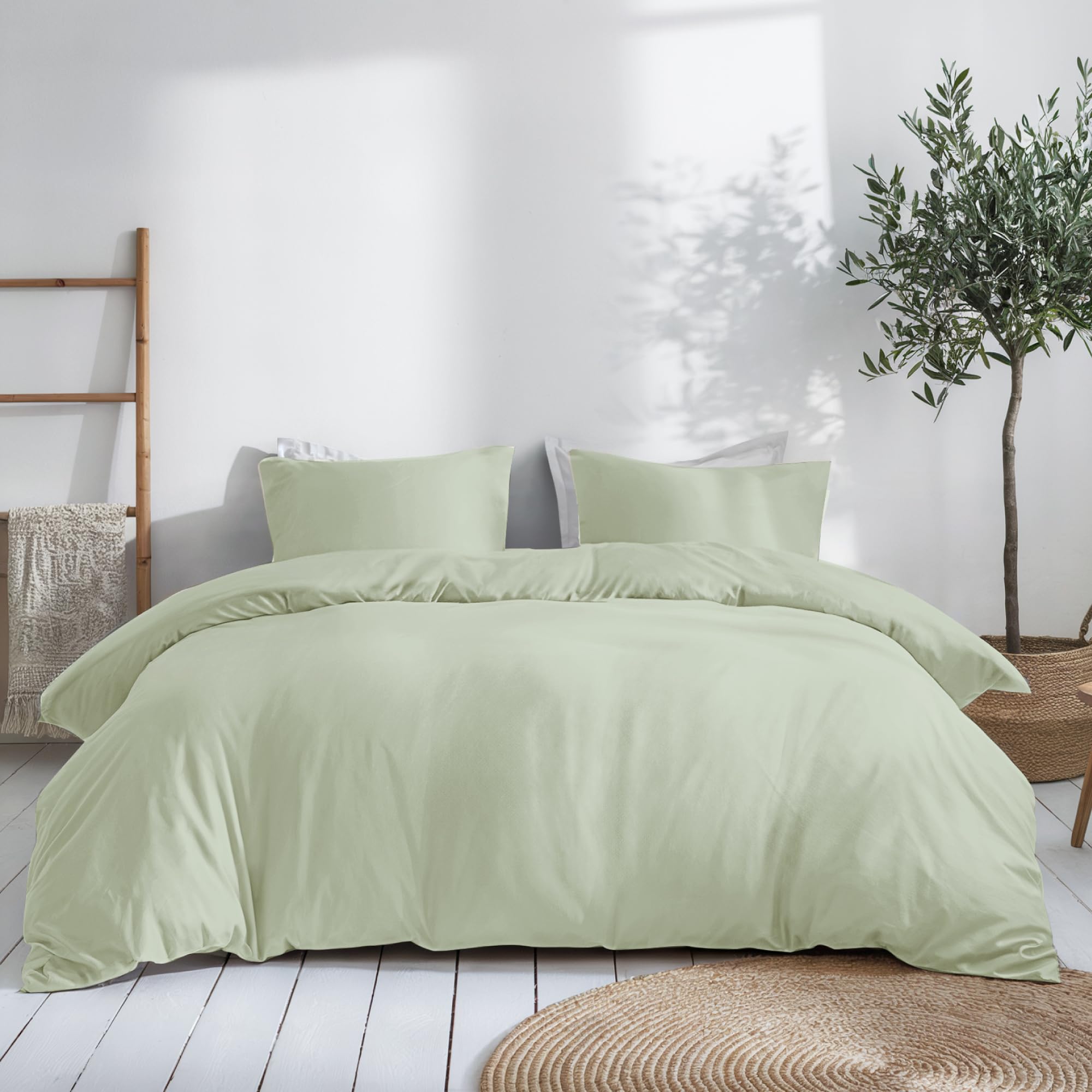 Dreamzie Bettwäsche Set 200x200 Mako Satin - Grün - Bettbezüge 200x200 cm mit 2 Kissenbezüge 80x80 cm - Oeko-Tex Zertifiziert - Bettwäsche 200x200 Baumwolle 3teilig