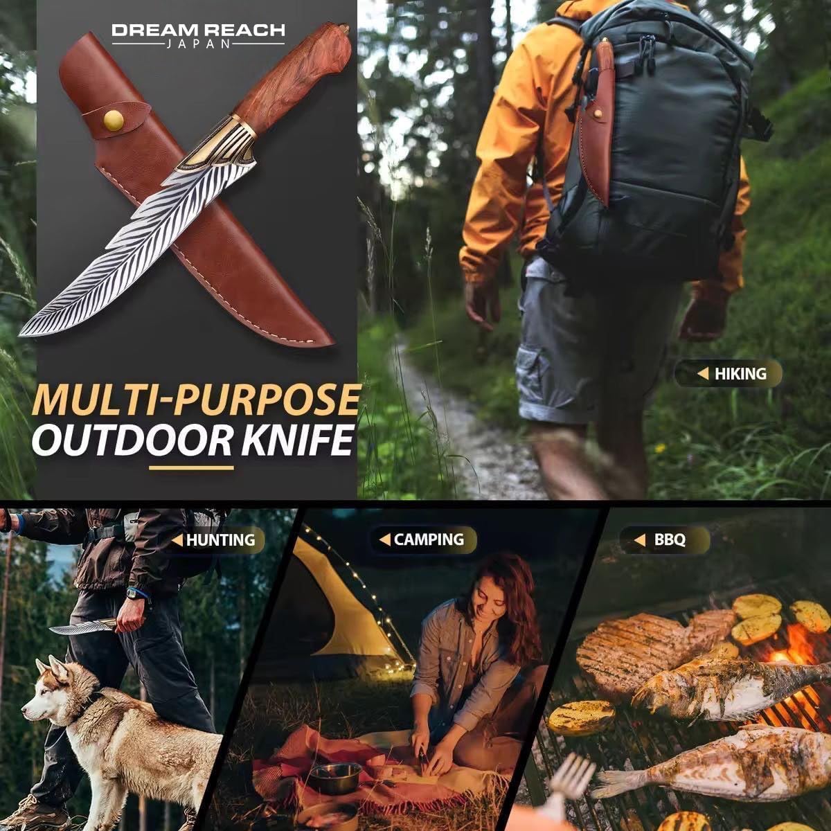 Dream Reach Feather Knife, 6.5" Hand - Forged High Carbon Steel Viking Boning Knife with Sheath, Ideal for Kitchen and Outdoor Activities, Christmas Gifts for Men Women