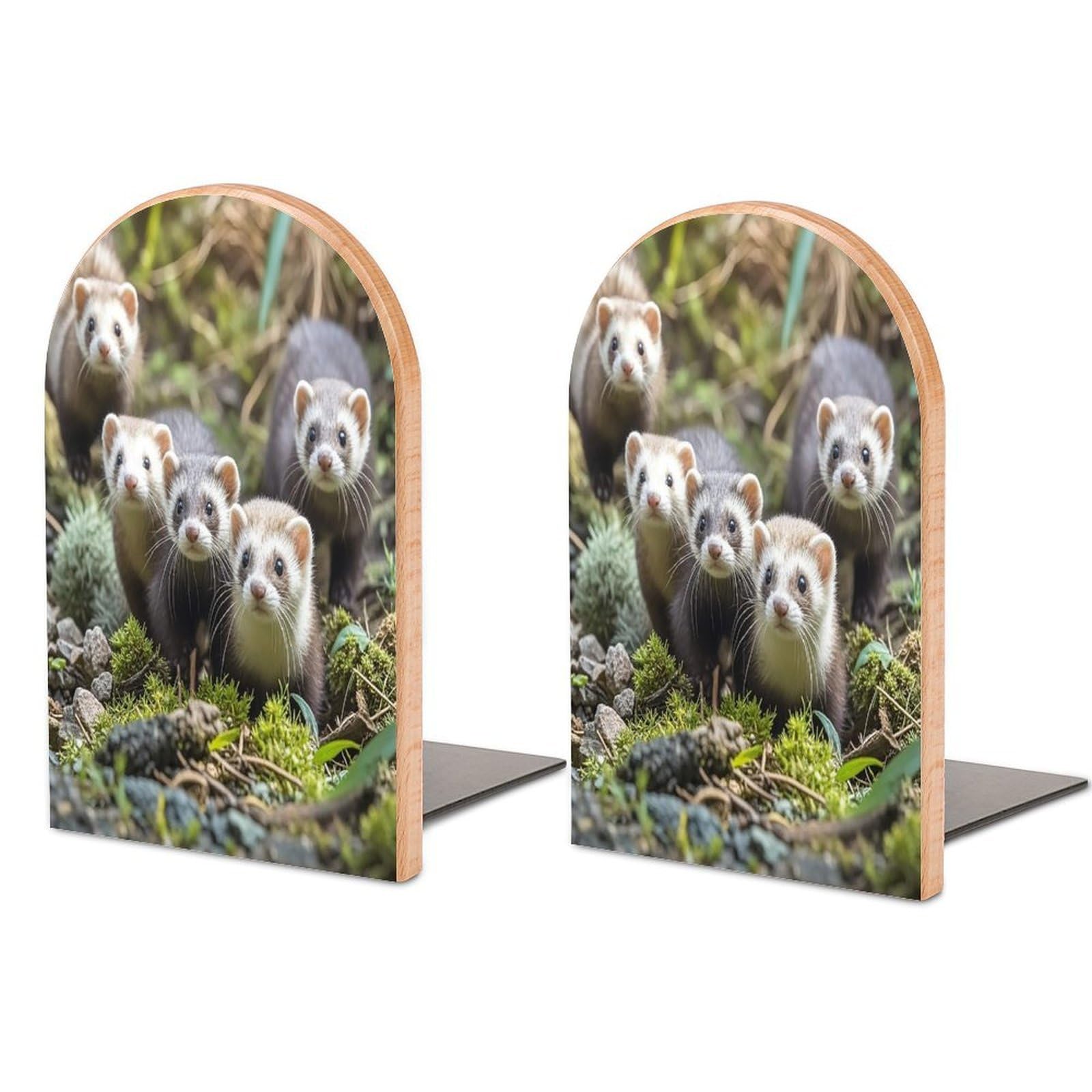 Ferrets Bookend for Shelves Unique Book End Sturdy Books Holder Heavy Duty Wooden Bookends Support Non-Slip Book Organizers Decorative Modern Bookend Holder for Home