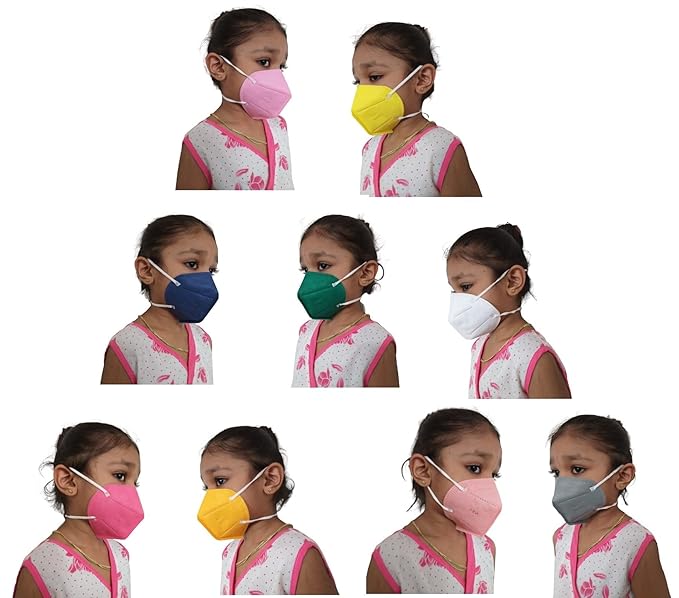 KIARVI GALLERY Kids n95 anti Pollution face mask 5 Layer Reusable Washable with With adjustable elastic Ear Loops Face mask for up to 12 Year kids boys girls and children (Pack of 9 Multicolor)