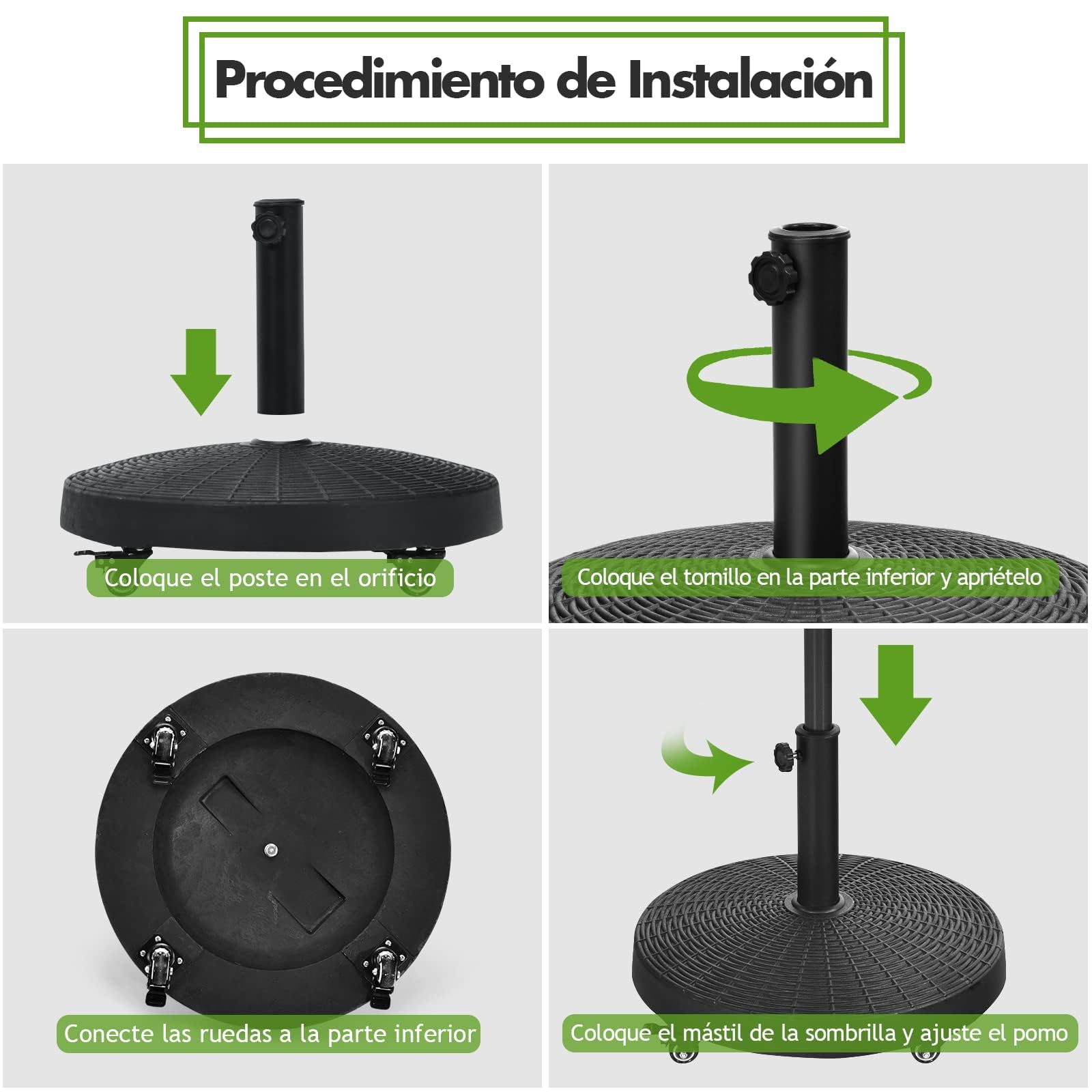 COSTWAY Base de Sombrilla de Resina de 23 kg, Soporte para Sombrilla Resistente al Aire Libre con Ruedas Bloqueables y Orificio de Poste Ajustable, Diseño de Ratán, para la Piscina (23 kg)