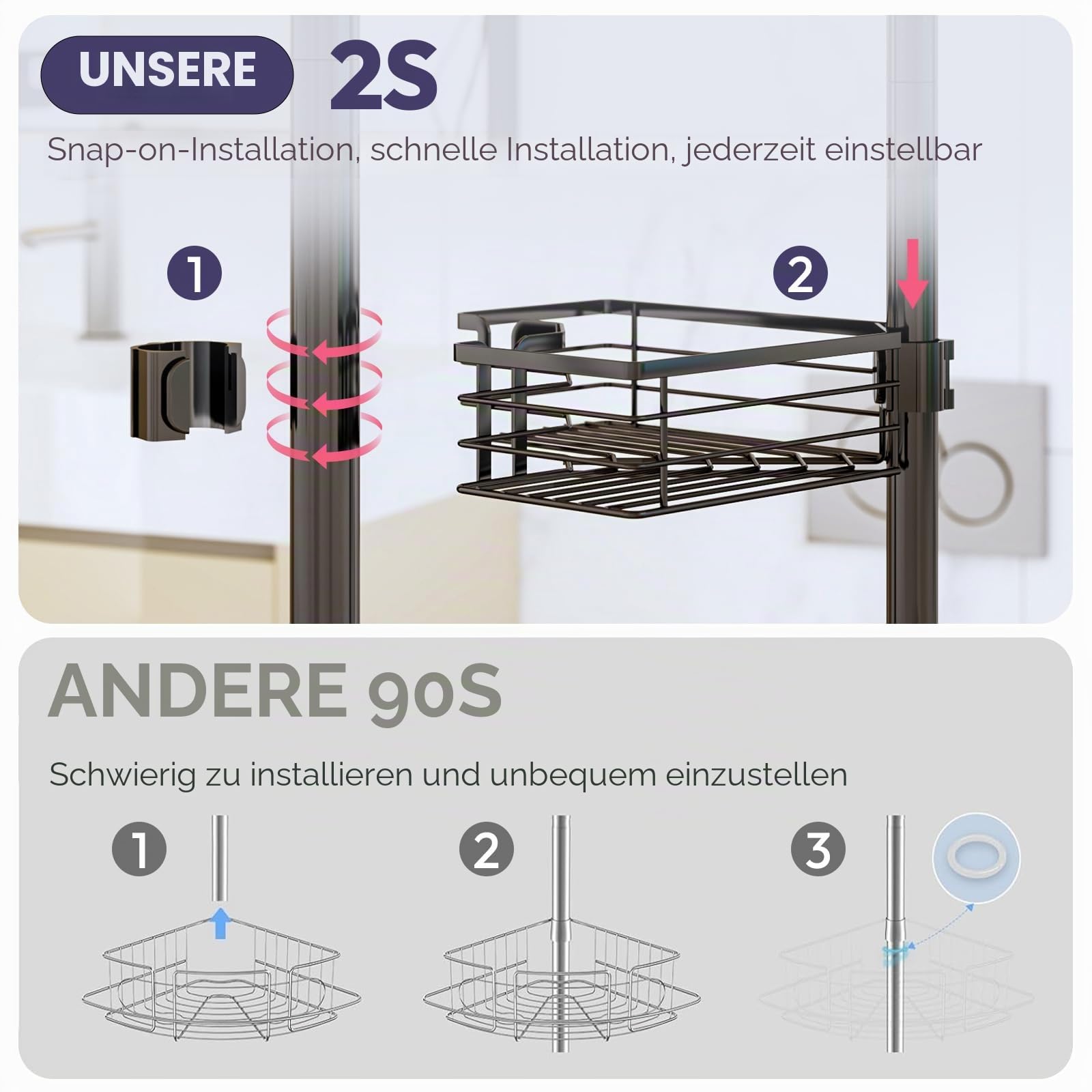 SWTYMIKI Duschregal Teleskop Dusche Teleskopstange - Edelstahl, 70-275cm