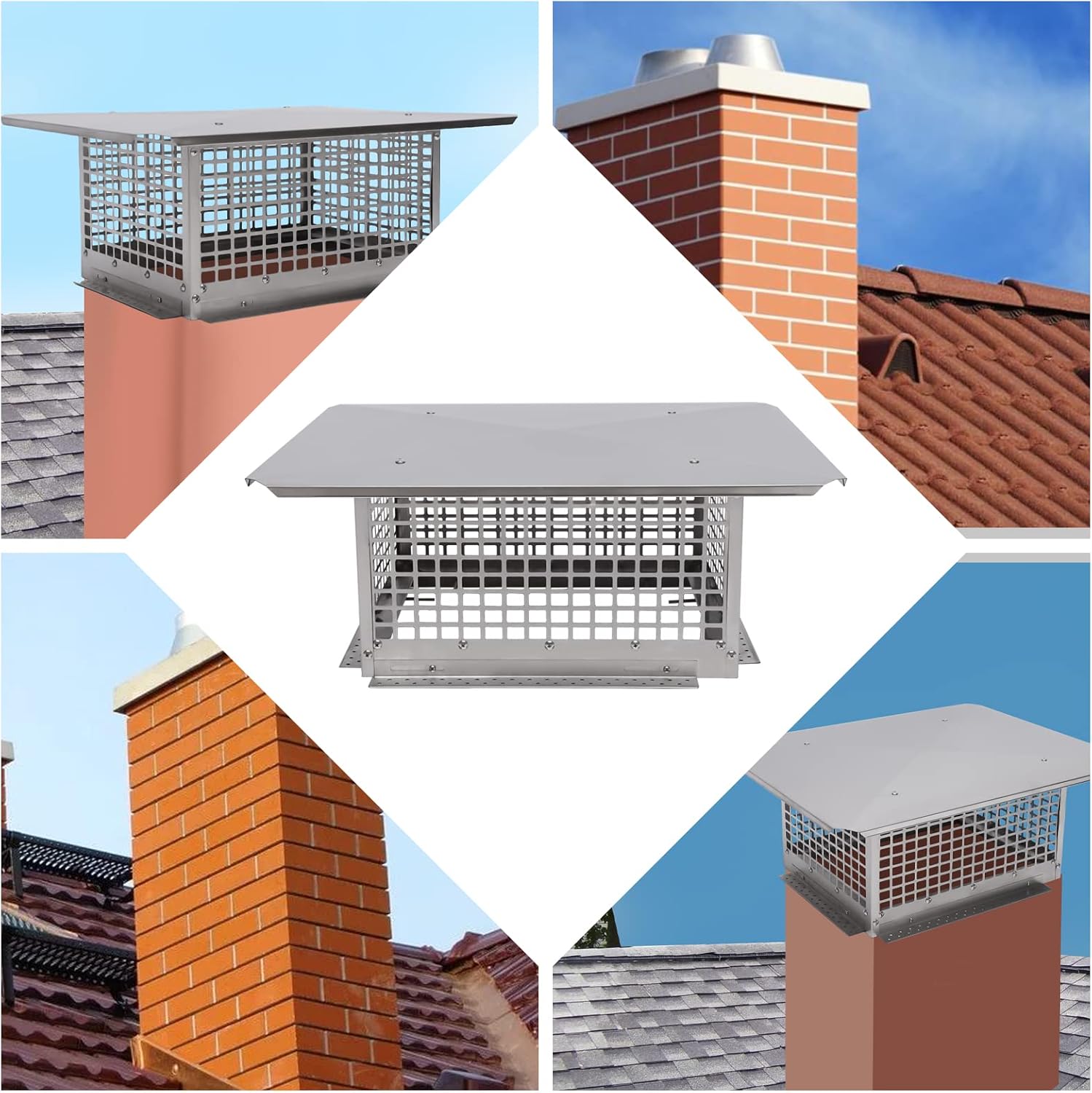 17" x 29" Chimney Cap Metal Stainless Steel Fireplace Chimney Cover Adjustable Metal Spark Arrestor with Bolts Screws Mesh Chimney Flue Cover for Home Outside Existing Clay Flue Tile