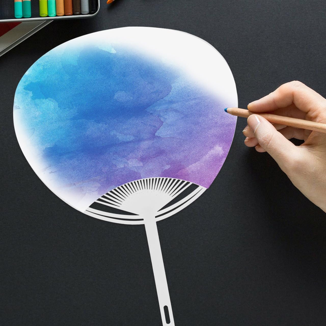 Amosfun Kit Fai da te Telaio Ventilatore Uchiwa 12.80X9.25 Pollici Plastica per Fabbricazione Di Ventilatore Portatile Personalizzato Decorazione Estate