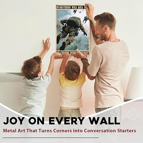 Miniatura 4 de Letrero de metal vintage con texto en inglés All Will Kill You So Choose Something Fun Retro Metal Poster Office Rustic Home Office (soldado de la