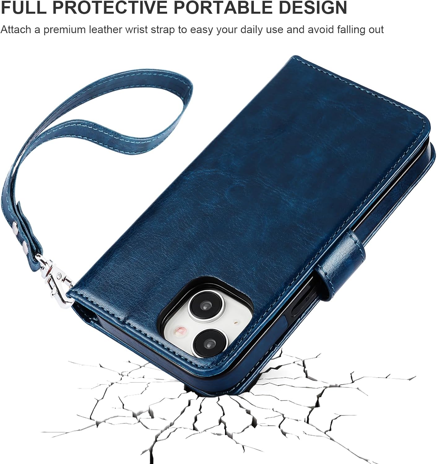 Bocasal Detachable Wallet Case for iPhone 15 RFID Blocking Card Slots Holder Premium PU Leather Magnetic Kickstand Shockproof Wrist Strap Removable Flip Protective Cover 5G 6.1 inch (Blue)