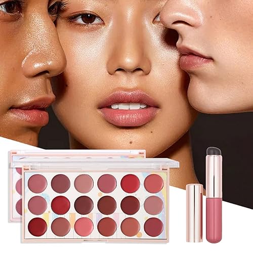 Miniatura 2 de Paleta de brillo de labios, 18 colores, rojo, rosa, nude, marrón, paleta de colores de labios para mujeres profesionales con cepillo de silicona
