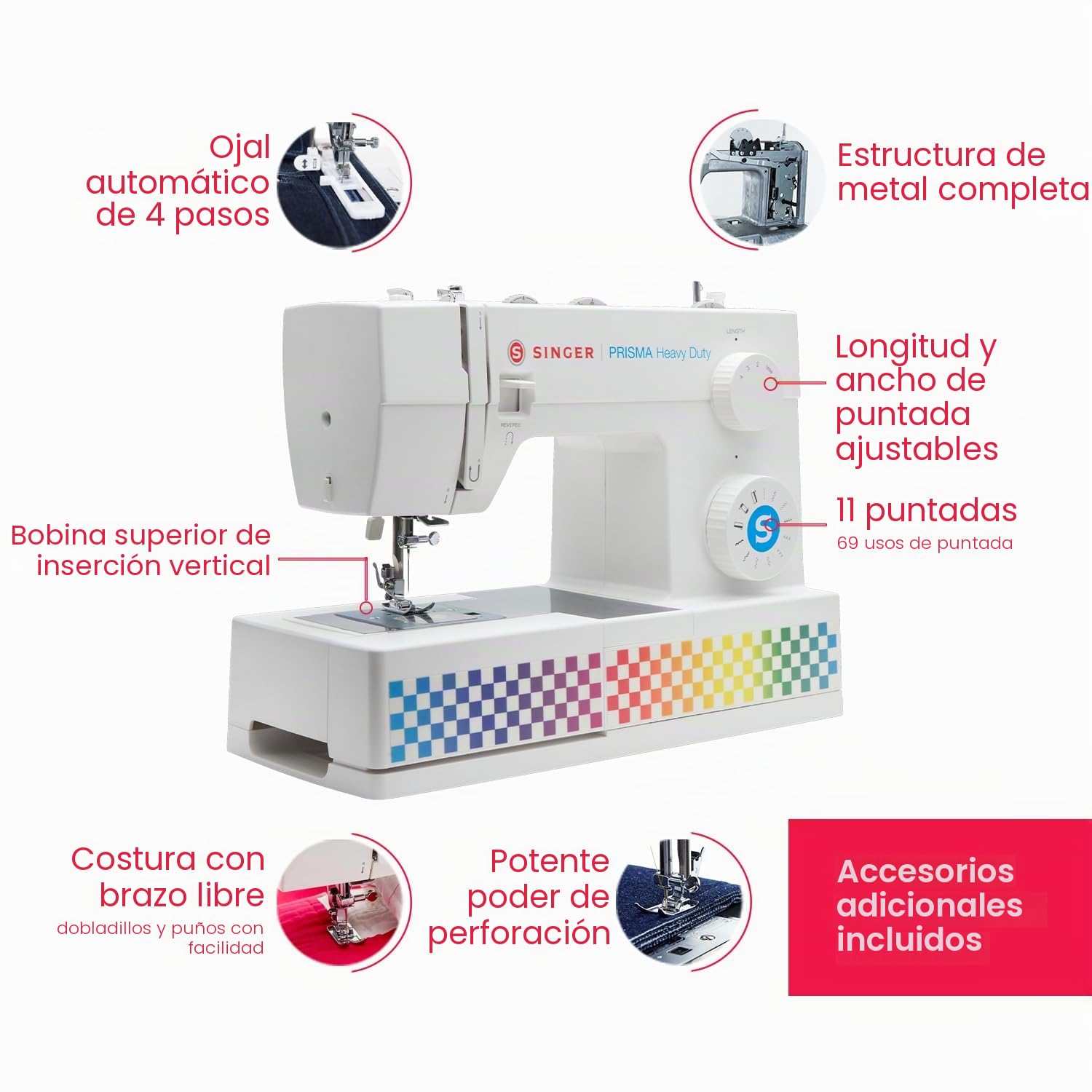 Singer Prisma Heavy Duty 4411 Máquina de Coser Mecánica, 11 Puntadas, Motor Potente, Alta Velocidad, Estructura Metálica, Ideal para Tejidos Gruesos y Jeans