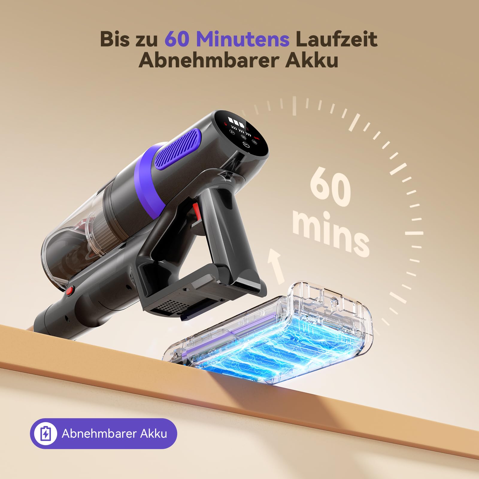 TechRise 8-in-1-Funktion Akku Staubsauger 45000Pa/500W/60Min, Display | Anti-Tangle-Bürste, Staubsauger Kabellos mit Display, Stielstaubsauger für Zuhause, Tierhaare/Teppiche/Hartböden
