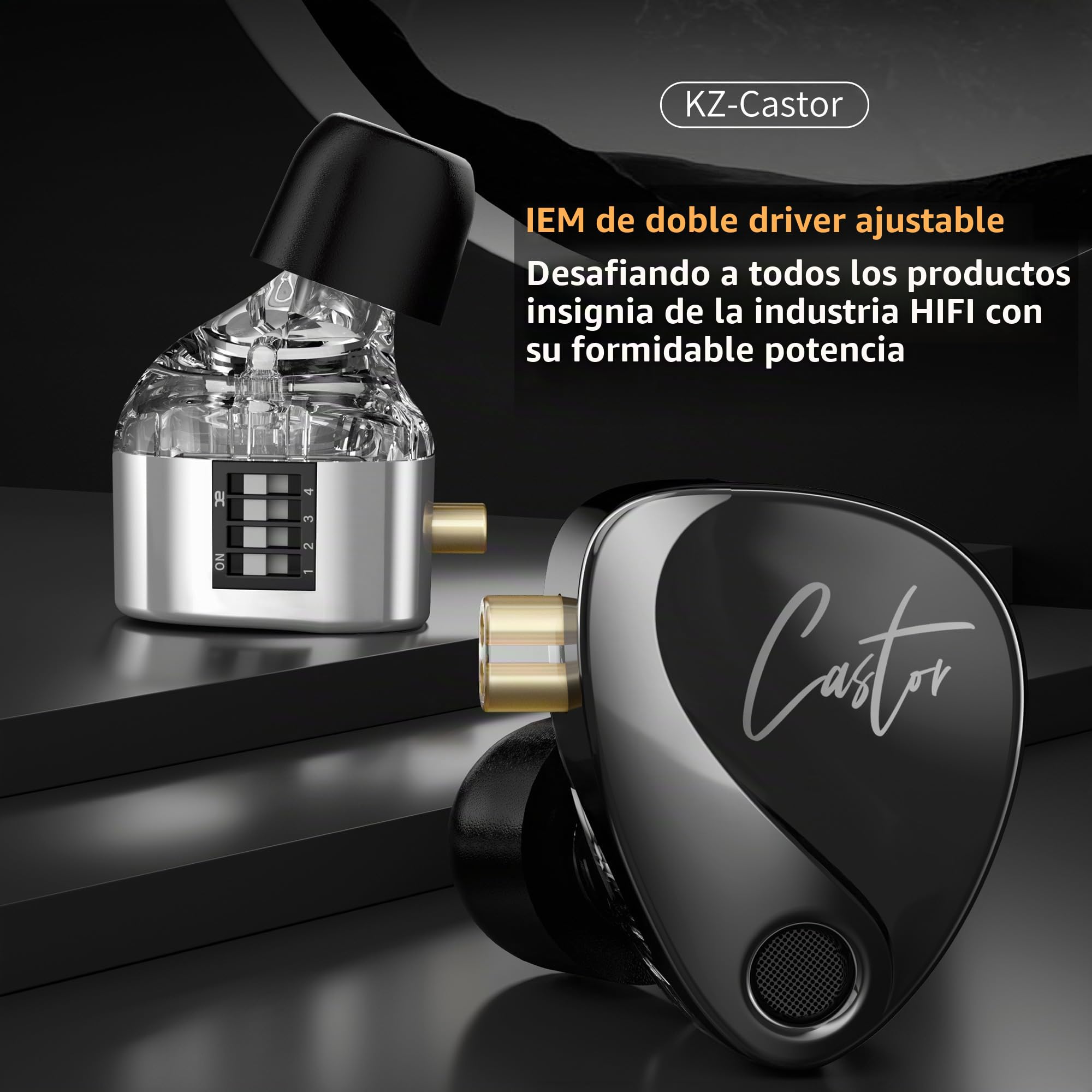 KZ Castor - Auriculares in-Ear con Monitor Dual dinámico con 4 interruptores de sintonización, Auriculares HiFi con cancelación de Ruido, claridad en Todas Las Frecuencias, Sonido estéreo para