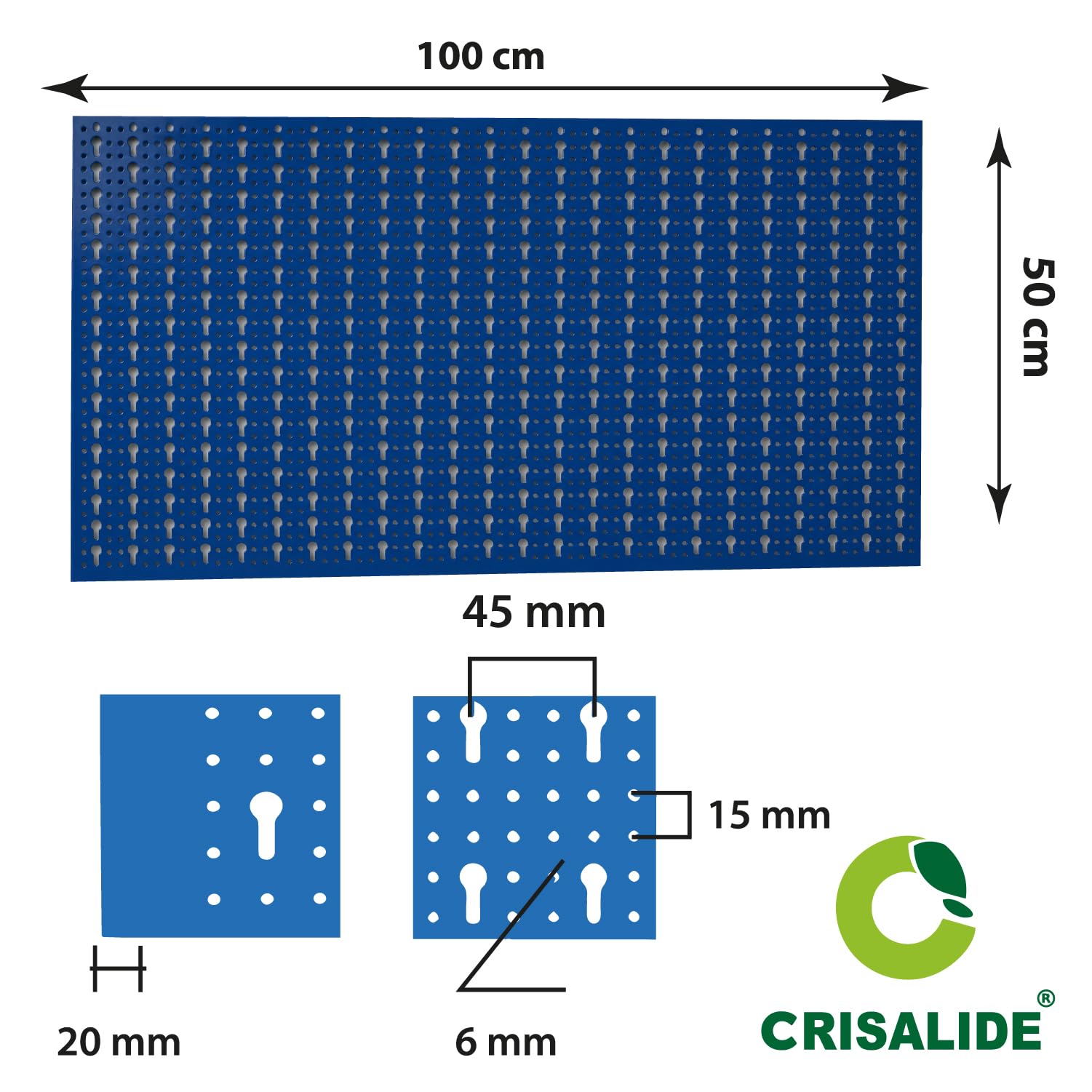Crisalide® Panel Narzędzi Wiercony Drzwi Narzędzia, Stojak Organizacja Warsztatu, Garaż, Sklep, 50 * 100 CM, Stojak Z Różnymi Hakami (niebieski)