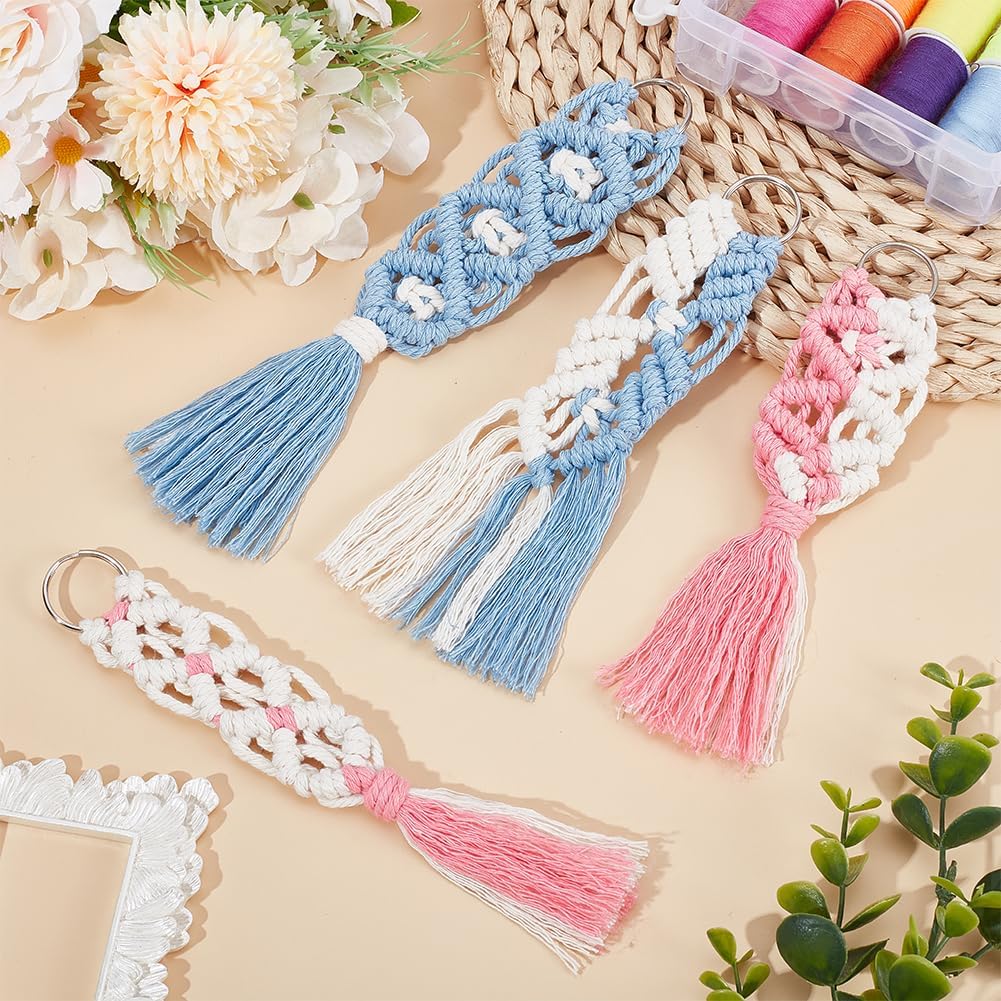 ACRNIGHEET 8 Set Macrame Keychain Kit Two Color Mix Boho Macrame Keychain for Adults Beginners Macrame and Knotting Craft Supplies with Instruction for Car Key Purse Phone Wallet Bag Charm - Image 7