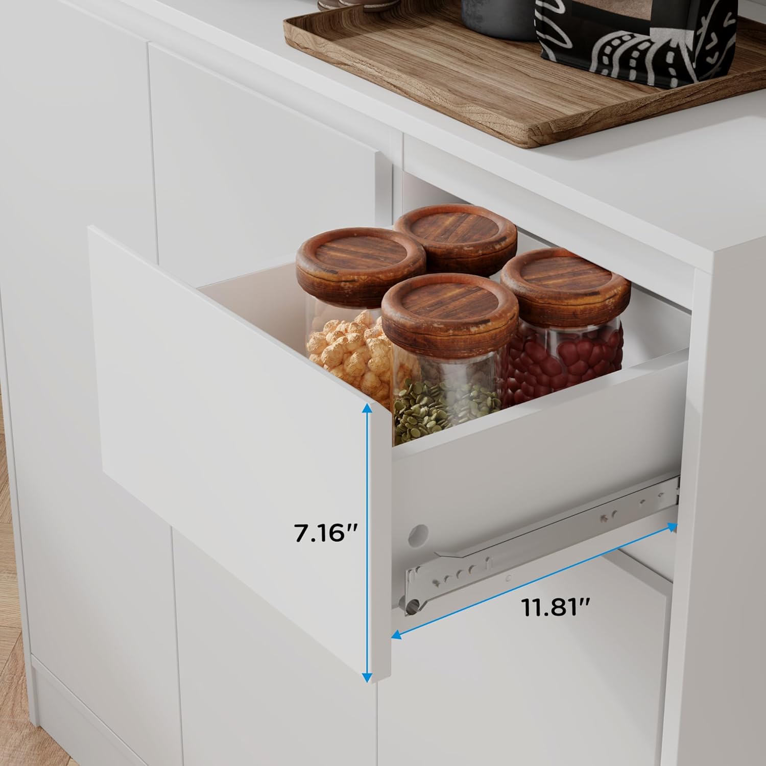 holzart 71" Tall White Kitchen Pantry Cabinet with 6 Doors & Power Outlet, Freestanding Storage Hutch with Countertop, Adjustable Shelves for Dining Room, Laundry Room