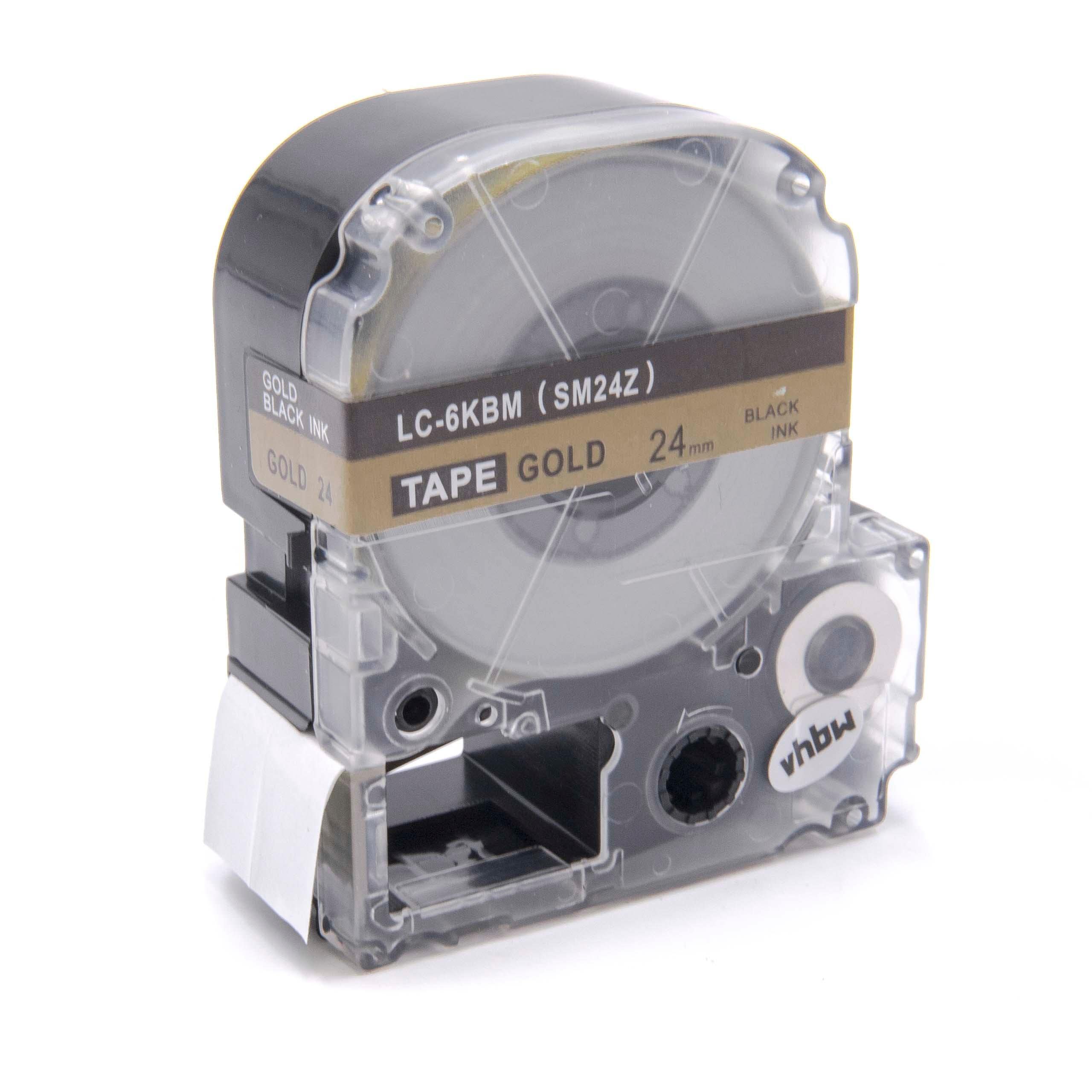 vhbw Label Tape Compatible with Epson LabelWorks LW-1000P, LW-600P Label Printer 8m x 24 mm, Black on Gold