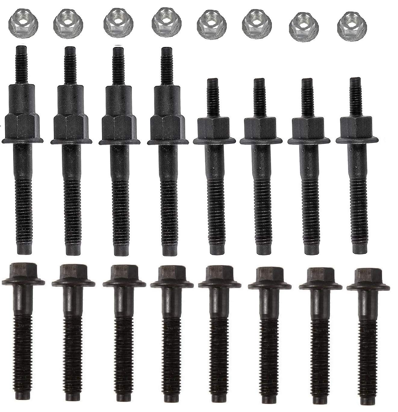 Exhaust Manifold Bolt Stud lock nuts Hardware Kit set Compatible for 2000-2013 Chrysler Dodge Ram 4.7L V8 Engines. (Complete set Left + Right) 6505316AA, 6505257AA, 6504331, 6504340