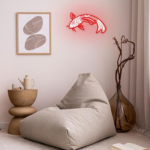 Miniatura 7 de Koi Fish - Letrero de neón para decoración de pared, luces de neón de carpa Koi, peces japoneses, luces LED de neón rojo neón y blanco, letrero de