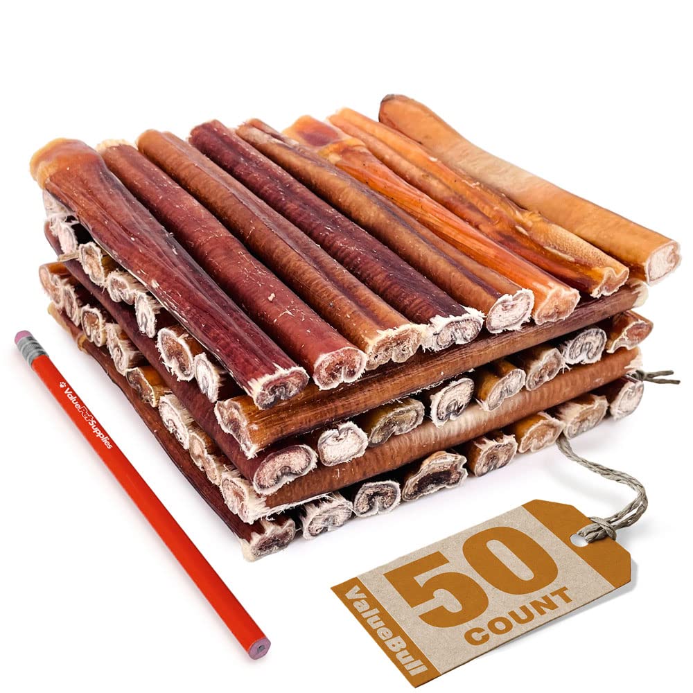 ValueBull USA Bully Sticks for Dogs, Thick 6 Inch, 50 Count - All Natural, Grass Fed, Single Ingredient, Long Lasting Dog Treats