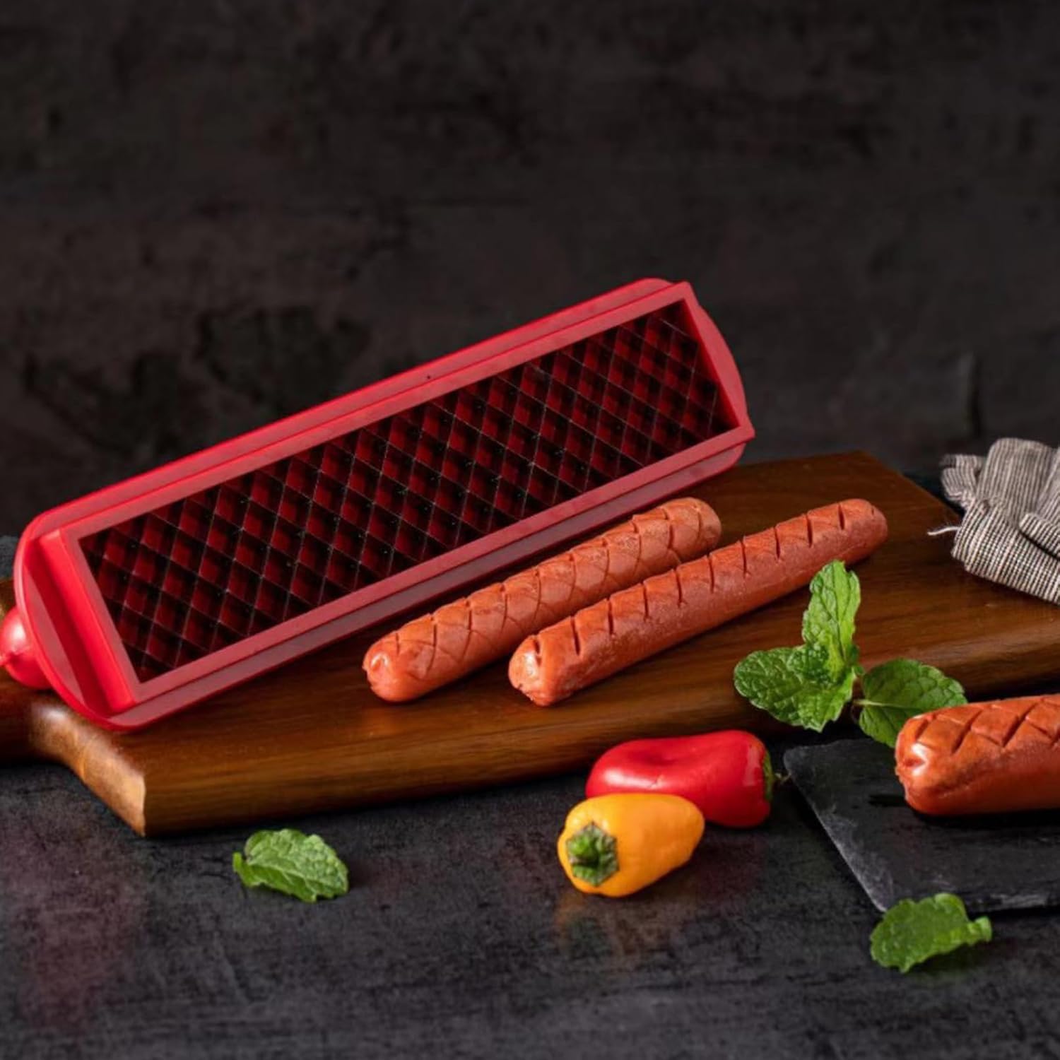 Hotdog Slicer, Hot Dog Cross Cutter, Sausage Cutter, Stainless Steel Ham Cutter Slicer, Lightweight Portable Hotdog BBQ Grilling Kitchen Tool for BBQ Outdoor Camping Grill Kitchen, Red