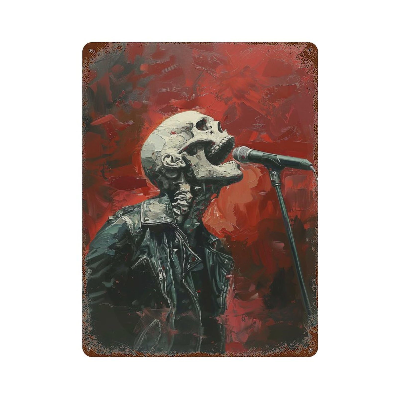 Skeleton Rock Star 15.7"x11.8" Rustic Tin Plaque, Novelty Wall Decor for Living Room, Hallway And Home Decor