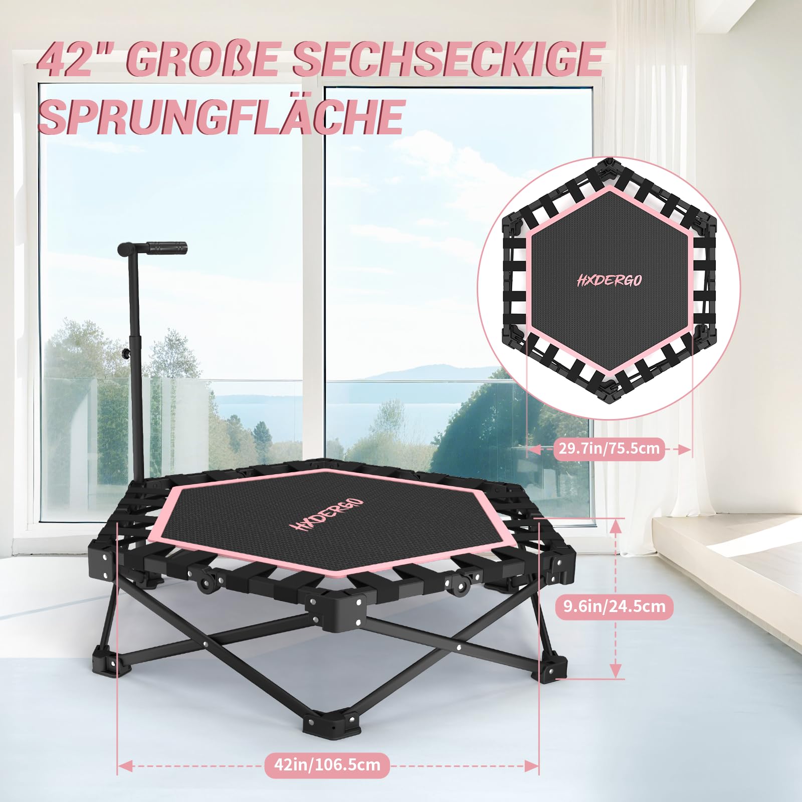 HXD-ERGO Klappbar Fitness Trampolin Erwachsene Indoor, Keine Installation erforderlich und tragbar, Durchmesser 106 cm
