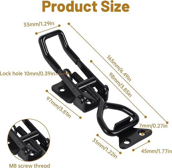 661 Lbs Toggle Latch Clamp, Set of 2 Metal Toggle Clamps with Lock Hole, Adjustable Locking Latch for Cabinet Door Box Case (4003)