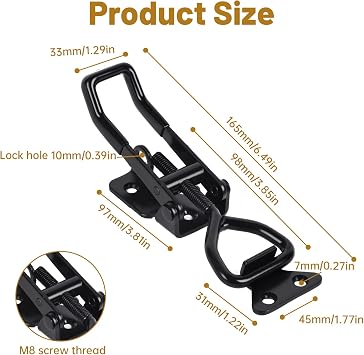 661 Lbs Toggle Latch Clamp, Set of 2 Metal Toggle Clamps with Lock Hole, Adjustable Locking Latch for Cabinet Door Box Case (4003)