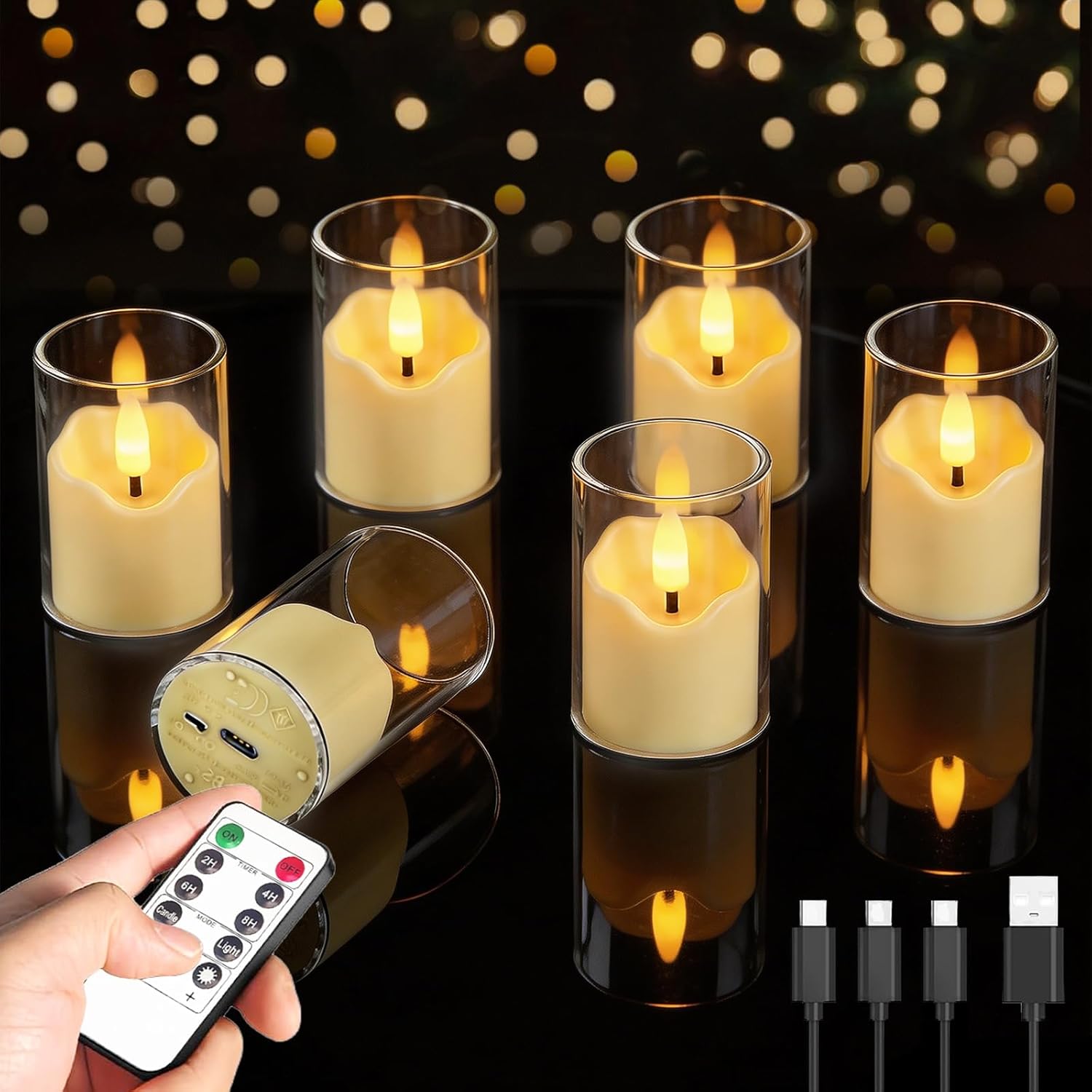 Rechargeable White Acrylic Flameless Tea Light 1.7"x2.5" with Remote Control & Timer, Flickering Warm White LED Votive Candles for Home, Wedding, Holiday Decor (Pack of 6)