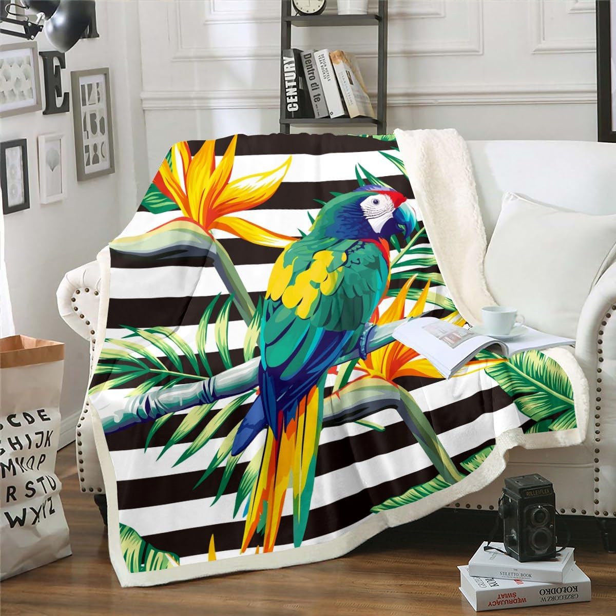 Erosebridal Tropical Sherpa Blanket,Tree Bed Blanket Throw Queen Size Green Plant Palm Leaves Sherpa Blanket Jungle Botanical Leaf Fuzzy Flannel Blanket for Kids Adult Room Decor