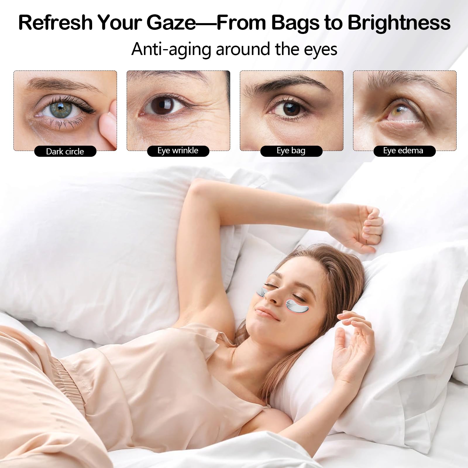 Appareil de massage des yeux portable à lumière rouge - Patchs rechargeables sous les yeux contre les cernes, les gonflements, les rides et le raffermissement de la peau