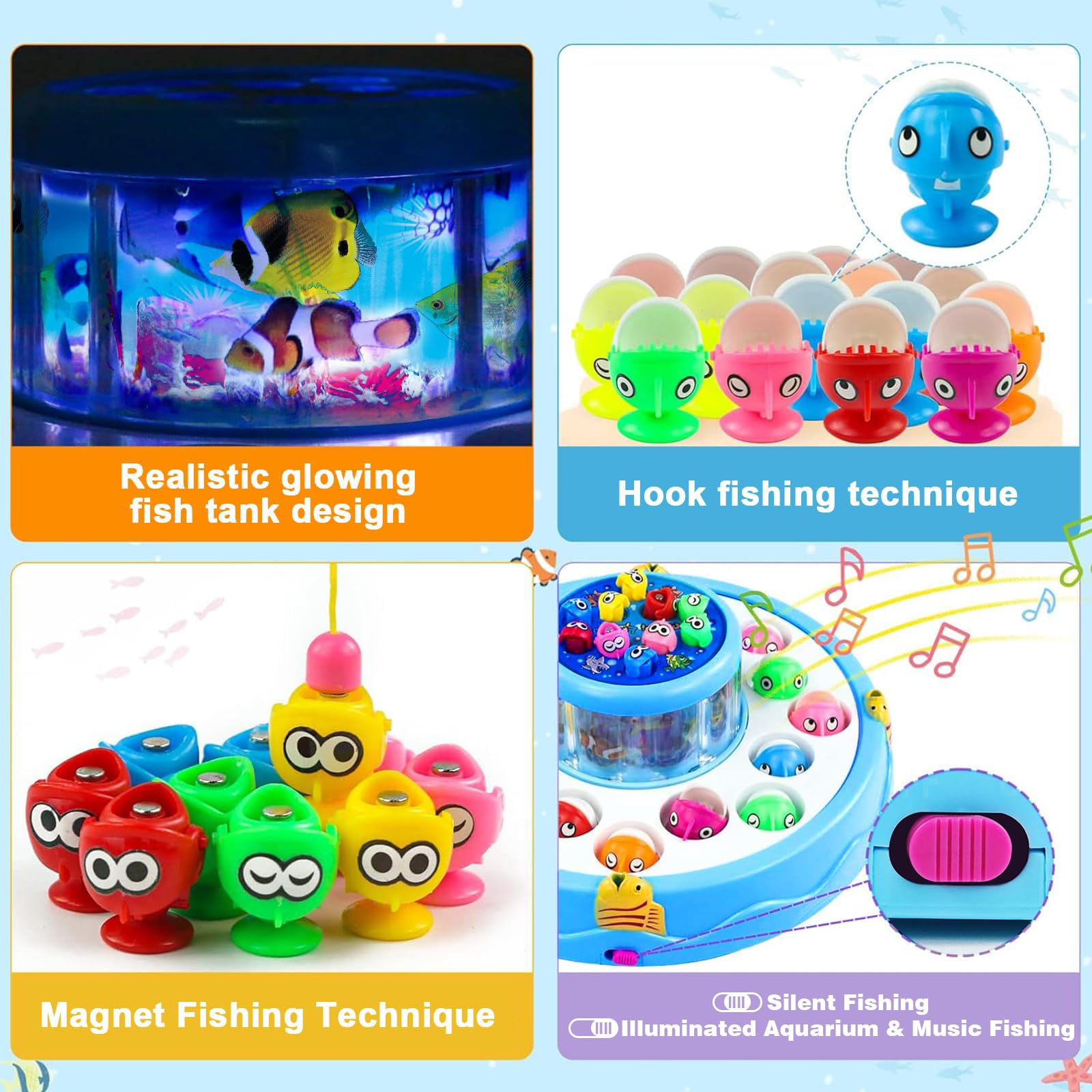 Gioco Pesca Pesci Calamita Giochi, 2 in 1 Magnetico Giocattoli con 26 Pesciolini E 4 Canna da Pesca Regalo Bambini 2 3 4 5 Anni