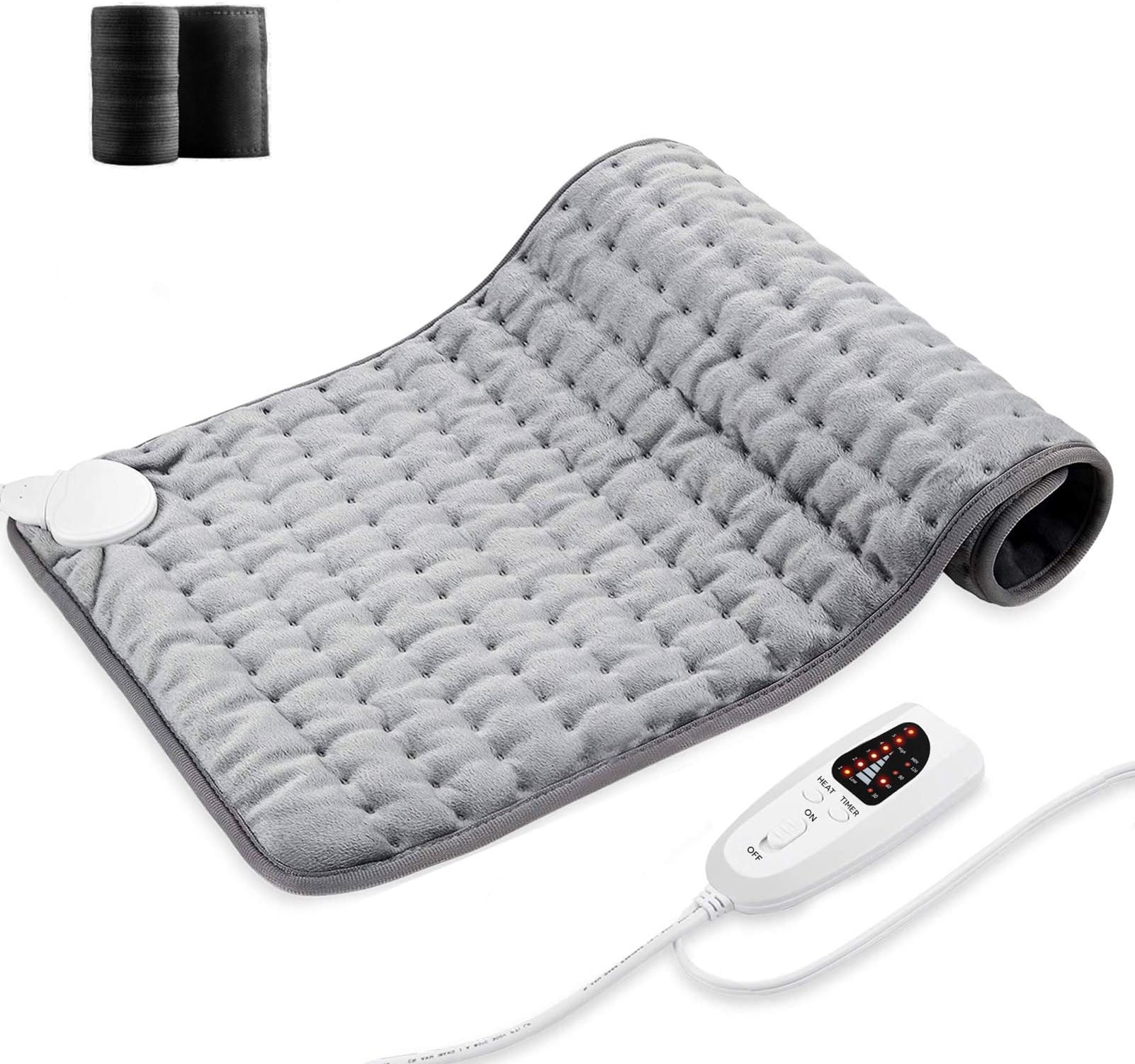 Heating Pad,60x30cm Large Soft Electric Heating Pad for Neck Back Abdomen Pain Relief,Dry and Moist Heat Therapy Option,6 Heat Settings,4 Timer Settings,1 Elastic Strap,Machine Washable,Auto Shut Off