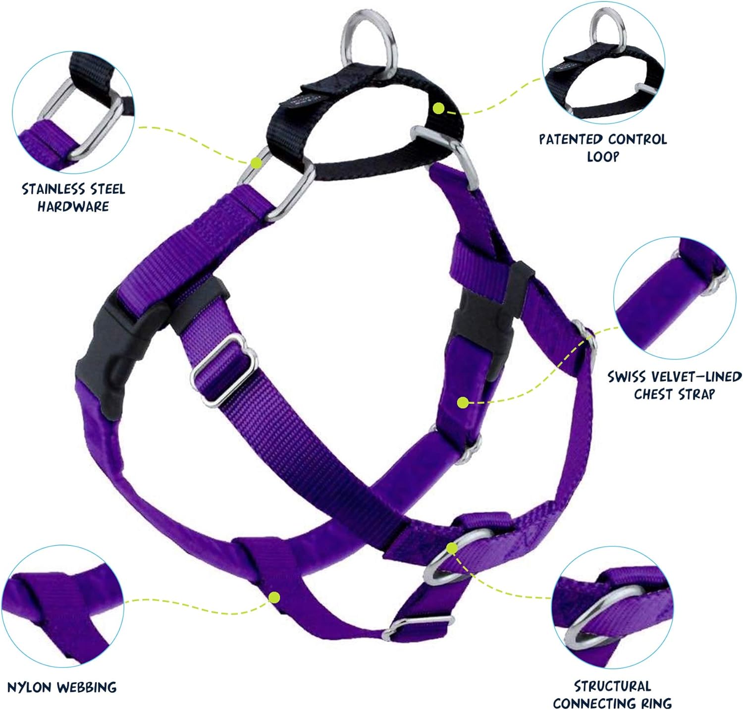 2 Hounds Design Freedom No Pull Dog Harness, Adjustable Harness, Easy Walking & Comfortable Control, Fits Small, Medium & Large Dogs, Solid Colors, Made in USA, 5/8" MD, Purple 5/8" MD (Chest 24" - 28") Purple
