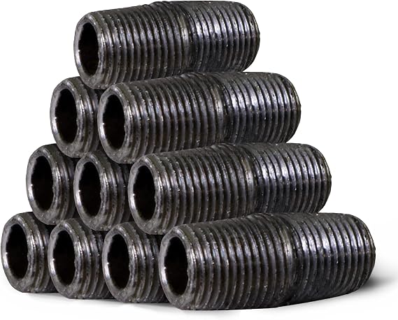 SUPPLYGIANT 1/4 Inch Black Pipe Nipple, Quarter Inch Malleable Steel Pipes Nipples Fitting Closed, Build DIY Vintage Furniture, 1/4 x 1 (Pack Of 10), 1/4 inch x 1 inch, OQCM1400-10
