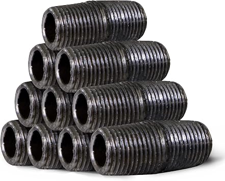 SUPPLYGIANT 1/4 Inch Black Pipe Nipple, Quarter Inch Malleable Steel Pipes Nipples Fitting Closed, Build DIY Vintage Furniture, 1/4 x 1 (Pack Of 10), 1/4 inch x 1 inch, OQCM1400-10