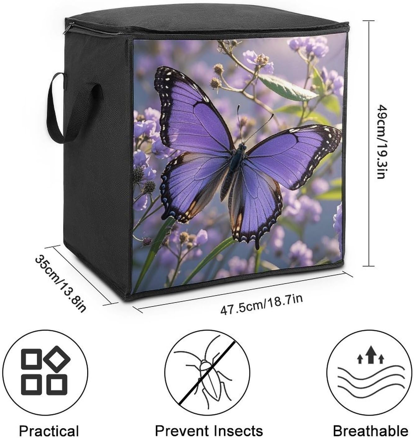 Purple Butterfly Art Comforter Storage Bag Moving Bag | Clothes Storage Bins-70L,Moving Bag With Dual Handles For Easy Carrying, Zipper Design Durability for Home,Bedroom,Closet
